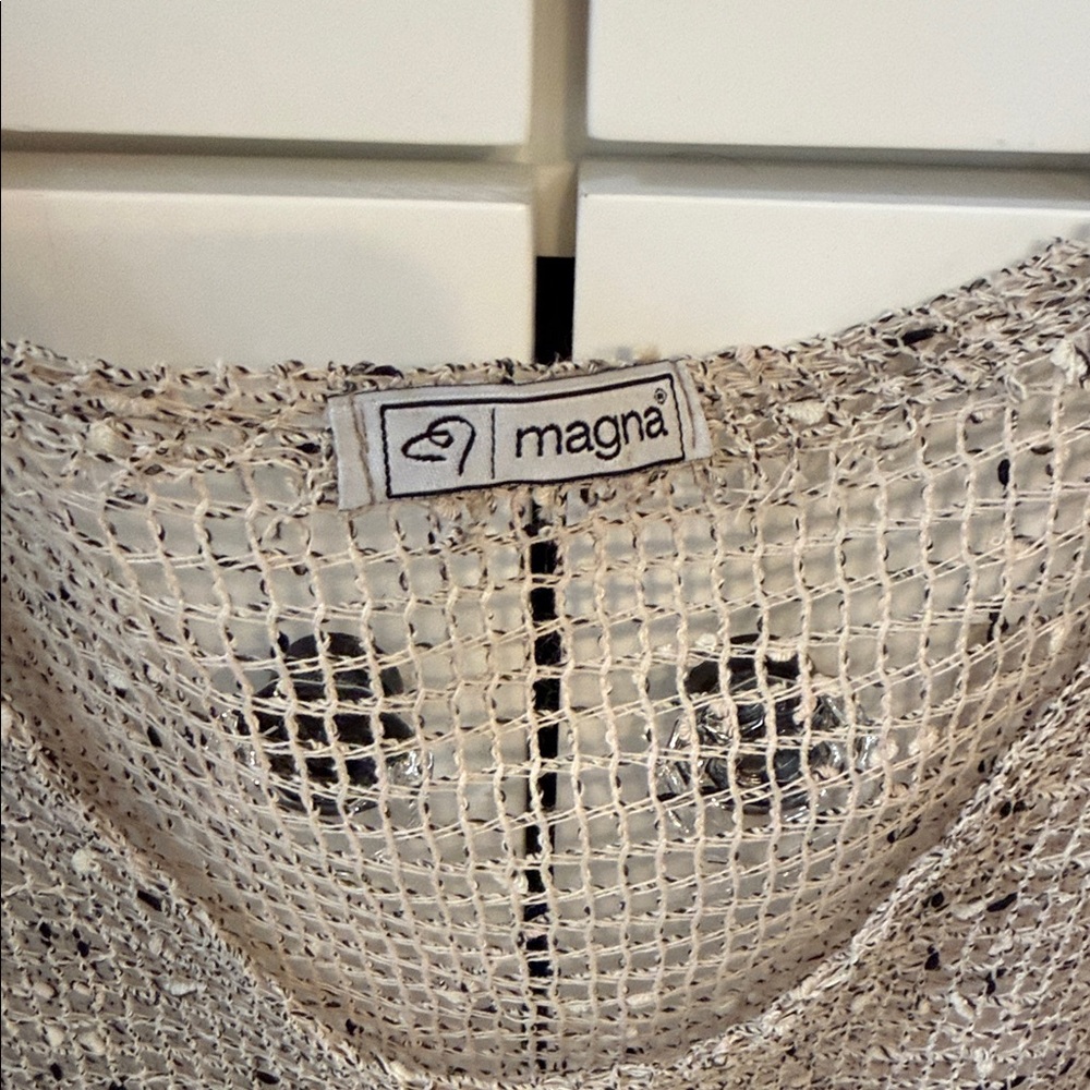 Neutral Open-Knit Fringe Sweater with Bow Accent - Picture 2 of 5